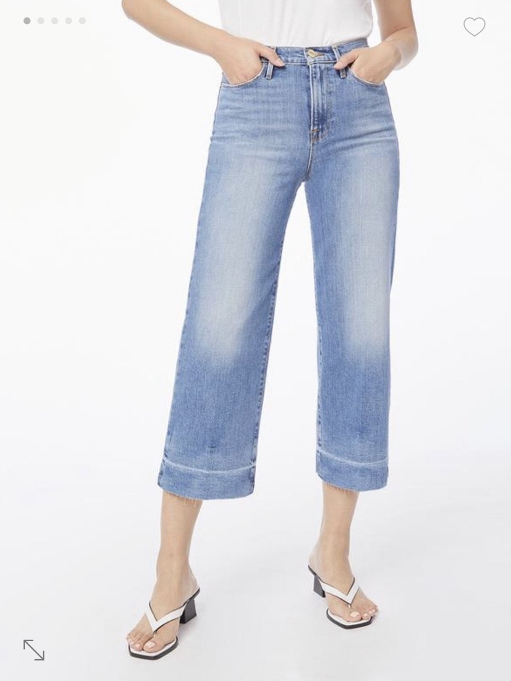 NWT Frame Denim Ali Wide Crop Raw Edge Denim Jeans Lightwash